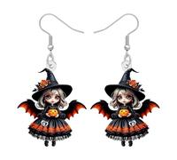 RAIDIN Boucles d'oreilles pendantes effrayantes en acrylique pour Halloween, poupée vaudou - Cadeau de vacances pour femme - Chapeau de sorcière gothique fantaisie - Accessoires de bijoux fantaisie