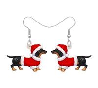 RAIDIN Boucles d'oreilles pendantes en acrylique avec teckel de Noël pour amoureux des chiens Chiots Bijoux Cadeaux pour Femmes Filles Enfants Décorations pour fêtes de fin d'année (Rouge)