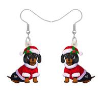 RAIDIN Boucles d'oreilles pendantes en acrylique avec teckel de Noël pour amoureux des chiens Chiots Bijoux Cadeaux pour Femmes Filles Enfants Décorations pour fêtes de fin d'année (Noir)