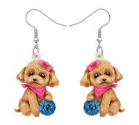 RAIDIN Boucles d'oreilles pendantes en acrylique Chien de caniche mignon pour les femmes filles Sweet Chiot Animaux de compagnie Bijoux Cadeaux pour les amoureux des chiens (Rouge)