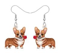 RAIDIN Boucles d'oreilles pendantes en acrylique chien la Saint-Valentin Cadeaux pour femmes filles Bijoux Anime Chiens mignon d'Animaux pour Festival Anniversaire Décorations (Corgi A)