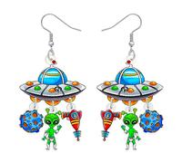 RAIDIN Boucles d'oreilles pendantes en acrylique espace céleste ovni fusée enseignants créatifs pour femmes filles Cadeaux d'appréciation de la planète pour la rentrée scolaire (OVNI)