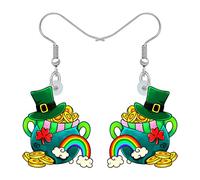RAIDIN Boucles d'oreilles pendantes en acrylique Fortune St. Patrick's Day Cadeaux pour Femmes Filles Chapeau de trèfle irlandais mignon Bijoux pour décorations de fêtes (Vert)