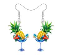 RAIDIN Boucles d'oreilles Pendantes en Acrylique Fun Hawaii Tropical Cocktail Fruits Boire Verre à Vin pour Femmes Filles Mignon Papillon avec Fleur Margarita Bijoux pour Plage Cadeaux (Ananas)