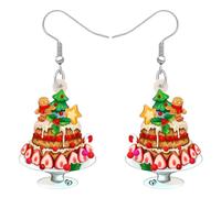 RAIDIN Boucles d'oreilles pendantes en acrylique Nouveauté Noël Desserts Cadeaux pour femmes filles Bijoux mignons en forme de malbouffe gâteaux pour Décorations de fêtes (Bonhomme de pain d'épices A)