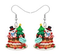 RAIDIN Boucles d'oreilles pendantes en acrylique Nouveauté Noël Desserts Cadeaux pour femmes filles Bijoux mignons en forme de malbouffe gâteaux pour Décorations de fêtes (Bonhomme de neige A)
