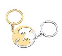 RAIDIN Cadeaux de la Saint-Valentin pour lui et elle Mignon Lapin Chat Chien Dauphin Oiseau 2PS Couple Porte-clé pour Petit(e) Ami(e) (Porte-clés Chat Or)
