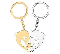 RAIDIN Cadeaux de la Saint-Valentin pour lui et elle Mignon Lapin Chat Chien Dauphin Oiseau 2PS Couple Porte-clé pour Petit(e) Ami(e) (Porte-clés Dauphin Or)