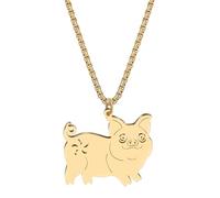 RAIDIN Collier cochon mignon en acier inoxydable plaqué or 18 carats pour femme - Pendentif simple en forme de cochon de la ferme - Bijoux pour cadeaux d'anniversaire, Moyen, Acier inoxydable, Pas de
