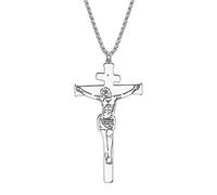 RAIDIN Collier Croix en acier inoxydable plaqué or 18K pour femmes hommes Baptême Pendentif Jésus Chrétien Bijoux Cadeaux pour filles Charms (Argent-167)