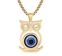 RAIDIN Collier en acier inoxydable plaqué or 18K pour femmes Pendentifs en forme d'éléphant ou de hibou avec yeux maléfiques Bijoux de protection pour filles (Hibou d'or)