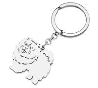 RAIDIN Porte-clés chien chiot mignon en acier inoxydable doré pour femmes filles Cadeaux pour les clés de sac à main de voiture (Argent-101 Chow)