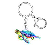RAIDIN Porte-clés en acrylique mignon animaux marins crabe méduse requin tortue pieuvre bijoux cadeaux pour femmes clés de sac à main de voiture (Sarcelle)