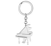 RAIDIN Porte-clés Piano en Acier Inoxydable pour Femmes Filles Clés de Voiture Porte-monnaie Instruments de Musique Bijoux Cadeaux pour Amoureux de la Musique Charms (Argent-124)