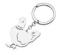 RAIDIN Porte-clés poule coq poulet mignon en acier inoxydable pour femmes et filles Cadeaux pour les clés de voiture Porte-monnaie (Argent-099 poule)