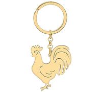 RAIDIN Porte-clés poule coq poulet mignons en acier inoxydable pour femmes et filles Cadeaux pour les clés de voiture Porte-monnaie (Or-199 Coq)