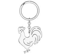 RAIDIN Porte-clés poule coq poulet mignons en acier inoxydable pour femmes et filles Cadeaux pour les clés de voiture Porte-monnaie (Argent-199 Coq)