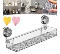 Raidley No Drill Clear Wall Caddy, Raidley Bathroom Storage Shelf, No-Drill Clear Wall Caddy Suction Cup Storage Innovation, Androf Acrylic Transparent Shower Storage (Rectangle-Silver)
