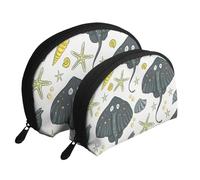 Raie pastenague de la Vie Marine, Trousse de Maquillage Coquille Femme Petit Porte-Monnaie Trousse de Toilette Trousse à cosmétiques 2 pièces
