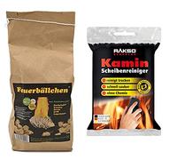 Raiffeisen Waren Balles de feu 0,5 kg + nettoyant pour vitres de cheminée RAKSO (durée de combustion env. 10 min, allume-feu + nettoyant sans produits chimiques, nettoie sans lubrification + rayures)
