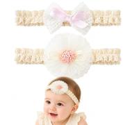 RAIGDY Bandeaux pour bébés filles,Lot de 2 bandeaux blancs pour bébé, accessoires pour cheveux, pour photographier des enfants, jolis bandeaux, coiffes à fleurs pour filles
