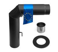 raik Lot de 3 conduits de fumée Ø 120 mm Coudé à 90° en 3 parties avec régulateur de porte en tôle d'acier de 2 mm Senotherm noir avec rosace bord de 50 mm et doublure à double paroi Fabriqué en UE