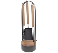 raik Magnus Serviteur de cheminée 4 pièces en acier et bois anthracite 61 cm avec tisonnier, pelle de cheminée, balai et boîte de rangement pour allume-feu, design moderne pour cheminée ou insert de