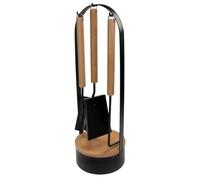 raik Valentin Serviteur de cheminée 4 pièces en acier et bois noir 61 cm avec tisonnier, pelle de cheminée, balai et boîte de rangement pour allume-feu, design moderne pour cheminée ou insert de