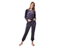 RAIKOU Femmes Sports Loisirs Cristal Velours Costume Cravate Strass À Manches Longues Cordon Poche Survêtement Jogging Costume Pyjamas Gym Chambre Jardin(36-38,Violet foncé)