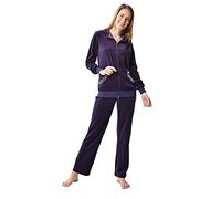 RAIKOU Survêtement Velours Femme Habit de Detente Ensemble Confortable Sweat-Shirt à Fermeture à Glissière à Manches Longues Yoga Joggers Jolis Strass sur Détails la Poche(Violet foncé,36-38)
