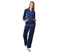RAIKOU Survêtement Velours Femme Habit de Detente Ensemble Confortable Sweat-Shirt à Fermeture à Glissière à Manches Longues Yoga Joggers Jolis Strass sur Détails la Poche(Bleu Nuit,48-50)