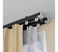 Rail à 2 couches avec rouleaux silencieux, longueur réglable de 0,7 à 6 m, solution d'intimité pour salon et salle de bain, tringle de douche montée au plafond (noir, 360 cm)