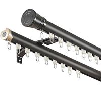 Rail à rideaux double en aluminium, montage mural, installation facile, silencieux, for salon, chambre coucher, séparateur de pièce, noir/or(Black,1.8m(5.9ft))