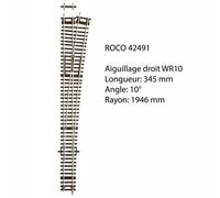 Rail, aiguillage droit droit 345mm, WR10, 10 degrés, code 83 - ROCO 42491 - HO 1
