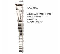 Rail, aiguillage droit gauche 345mm, WI10, 10 degrés, code 83 - ROCO 42490 - HO