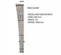 Rail, aiguillage droit gauche 345mm, WI10, 10 degrés, code 83 - ROCO 42490 - HO