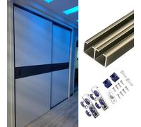 Rail Coulissant pour Porte de Placard Double, Montage par Le Haut, Rail de Porte de Placard de Chambre à Coucher, Rail + roulettes + vis + butées (Champagne, 2,4 m (7,9 pi))