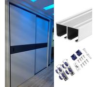 Rail Coulissant pour Porte de Placard Double, Montage par Le Haut, Rail de Porte de Placard de Chambre à Coucher, Rail + roulettes + vis + butées (Argent, 7 m)