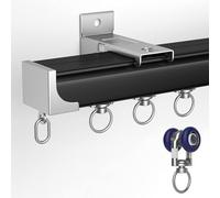 Rail Curtai Noir pour Garage/Salle De Classe/Hôpital/Chambre à Coucher Système De Rail De Séparation De Pièce avec Crochets à roulettes Et Capuch, Wall Mount, 14m/46ft