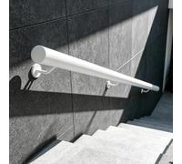 Rail d'appui extérieur, rampe d'escalier métal industriel blanc, main courante murale pour handicapés/personnes âgées/enfants, kit barre d'appui sécurité métal(200cm)