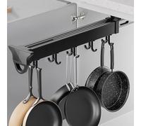Rail de crochet de cuisine, support de couvercle de casserole extractible avec rail coulissant, organisateur de casseroles et poêles extensible avec 12 crochets, rangement de couvercle de casserole,