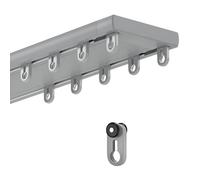 Rail de plafond pour rideaux - Système de rail double robuste avec glissière silencieuse pour séparations de pièces, rail de rideau à glissement fluide pour chambre et douche (gris, 1,4 m (4