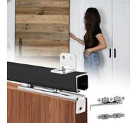 Rail de Porte coulissante de Grange avec Support Mural, système de Rail et de roulettes pour Porte coulissante à Caisson, kit de quincaillerie pour Porte escamotable pour cloisons (Noir, 3,3