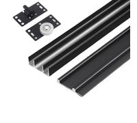 Rail de porte coulissante dissimulé en alliage d'aluminium | Noir, 1-2,2 m, for armoire à portes coulissantes de 15 à 24 mm : rouleau à roulement à double voie dissimulé(2m)