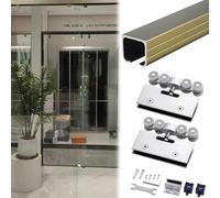 Rail de Porte coulissante en Verre sans Cadre, Guide de Porte Patio coulissante Commerciale, Rails de Porte de Grange en Aluminium avec Rouleaux en Acier, kit de quincaillerie pour Porte escamotable