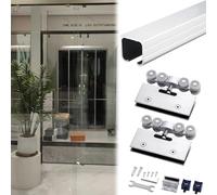 Rail de Porte coulissante en Verre sans Cadre, Guide de Porte Patio coulissante Commerciale, Rails de Porte de Grange en Aluminium avec Rouleaux en Acier, kit de quincaillerie pour Porte escamotable