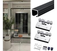 Rail de Porte coulissante en Verre sans Cadre, Guide de Porte Patio coulissante Commerciale, Rails de Porte de Grange en Aluminium avec Rouleaux en Acier, kit de quincaillerie pour Porte escamotable