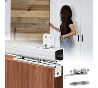 Rail de Porte de Grange coulissante avec Support Mural, Rail de Porte coulissante et système de Rouleaux, kit de quincaillerie de Porte escamotable pour cloisons (Argent, 1,5 m (4,9 Pieds))