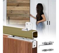 Rail de Porte de Grange coulissante avec Support Mural, Rail de Porte coulissante et système de Rouleaux, kit de quincaillerie de Porte escamotable pour cloisons (Champagne, 2,9 m (9,5 pi))