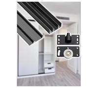 Rail de poulie pour Porte coulissante de Garde-Robe, 3 Rails coulissants pour Armoire, Armoire, cloison, Portes coulissantes à Panneaux en Bois (Noir, 120 cm)